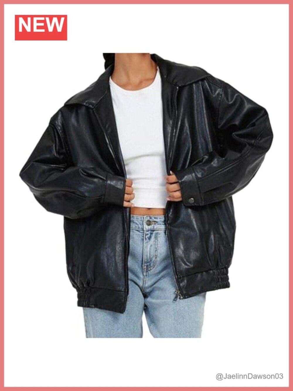 Oversized Faux Leather Motorcycle Jacket Bomber Coat Zip Up